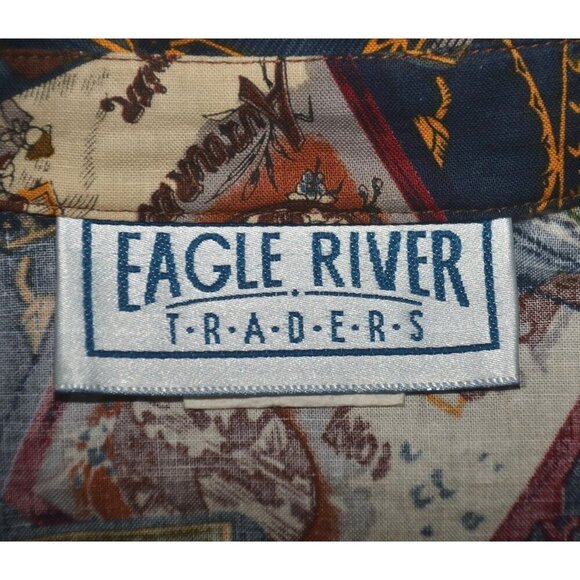 Vintage Eagle River Traders Ladies 16 Brown Print Long Sleeve Button Front Shirt - Picture 8 of 10